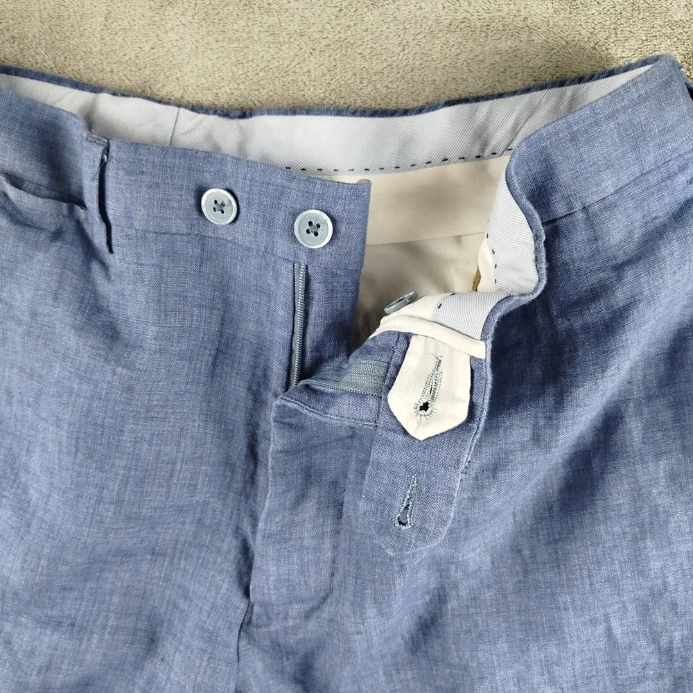 Bianco Brioni Florence Modern Blue Linen Pants Mens 36S Designer Made In‎ Italy